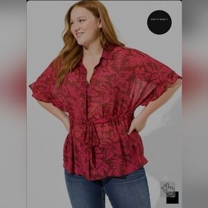 NWOT TORRID Chiffon Dolman Button Up Short Sleeve Blouse 3X